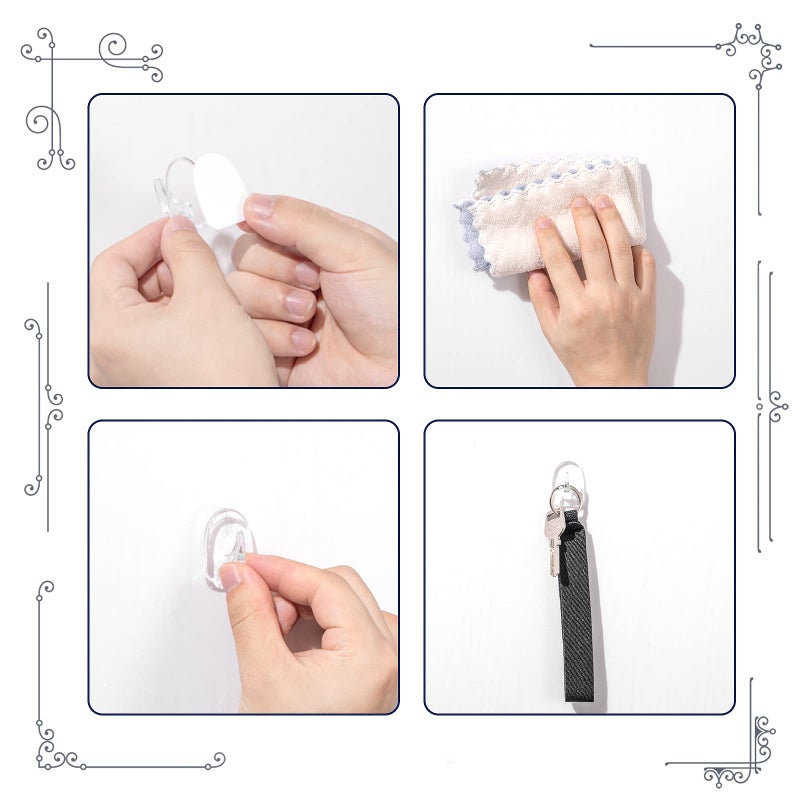 Queekay 30 Pieces Clear Adhesive Wall Hooks for Hanging, Transparent Reusable Seamless Hooks Small Acrylic Sticky Hangers with Non Marking Sticker for Kitchen Bathroom Bedroom Office - Image 3